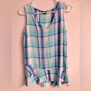 a.n.a. Women’s Sleeveless Top, Small, Blue Plaid